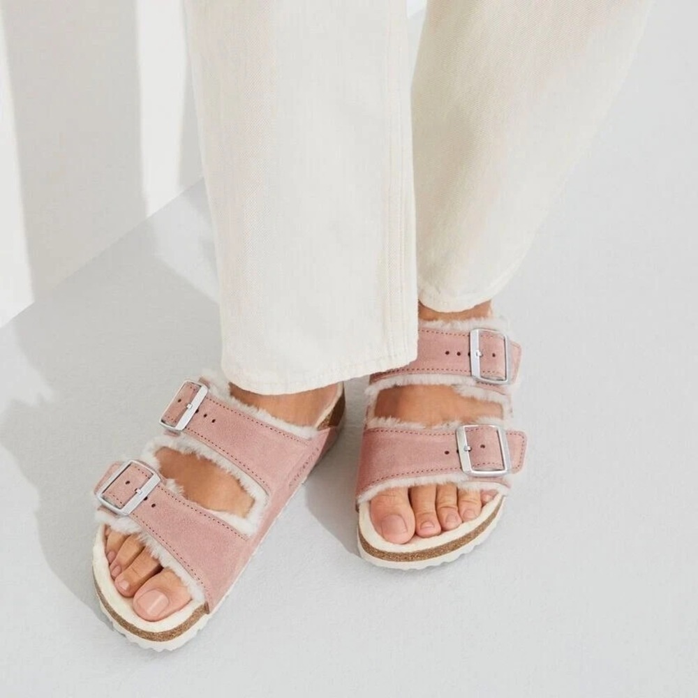 Birkenstock Arizona Shearling Sandal Pink Clay/Natural Suede EU 39 US 8- 8.5